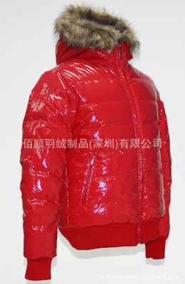 【外貿(mào)原單波點(diǎn)漆皮連帽毛條兩面穿防水保暖羽絨服來板生產(chǎn)加工149】 - 生意地